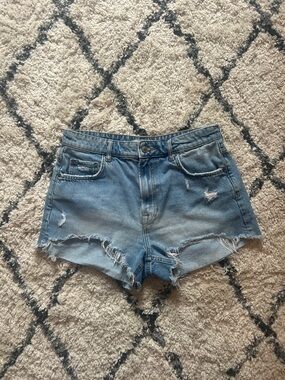 Zara Light Blue Distressed Denim Jean Shorts